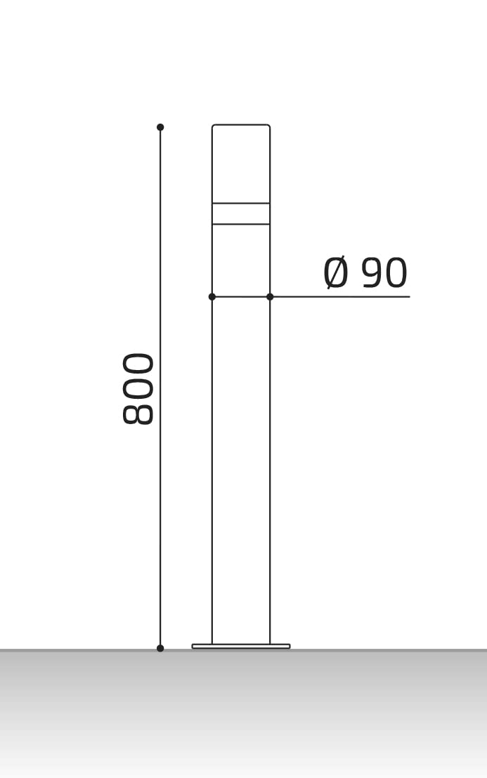ADO - Pilona fija con placa inferior modelo Barceco. Bolardo de hierro con parte superior en acero inoxidablede 90x800 mm para atornillar a suelo (2- Pilonas + Tornillería)