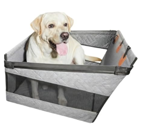 Riazdiw 車用ベッド犬用車用ペットシートは大型犬と小型犬に適しており、防水性と防汚性に ペット用ドライブボックスで、ハードボトム、シート保護、長距離旅行に適した安定したデザインです。 (M,グレー)