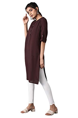Image of W for Woman Cotton Yellow Solid Mandarin Collar Straight Kurta