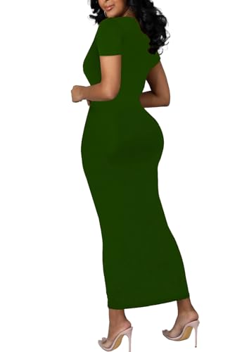 Image of Women's Long Bodycon Dresses Leopard Print Casual Maxi Club Party Tight Dress Short Sleeve