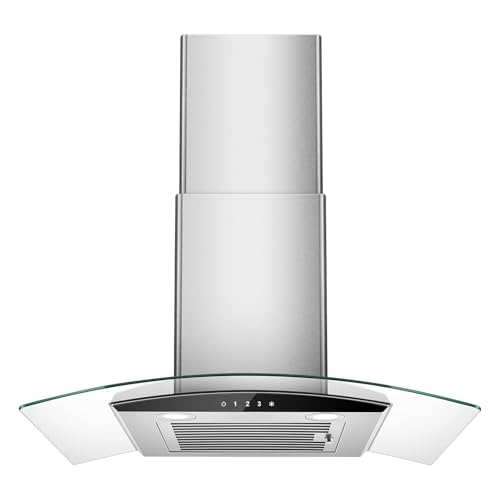 Image of Tieasy Range Hood 30 Inch, 450 CFM Wall Mount Kitchen Hood with Ducted /Ductless Convertible Stainless Steel Filter Range Hoods 3-Speed Touch Control LED Lights