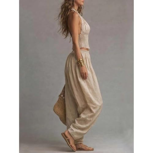 Vacaciones de verano sin calor usando este conjunto de dos piezas halter ancho 4