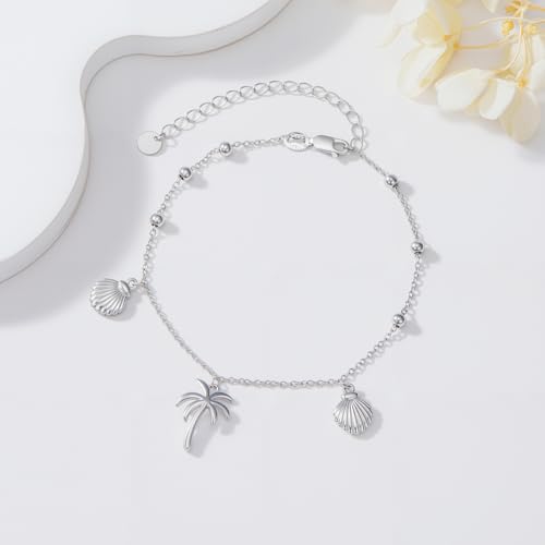 Image of 925 Sterling Silver Layered Ankle Bracelets for Women Jewelry Gifts | 925 Sterling Silver Layered Sea Turtles /Elephant /Wave Anklet Animal Bracelet Summer Ocean Beach Jewelry Gifts for Women