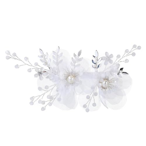 Pinzas para cabello con flores y cristales blanco miniatura 1
