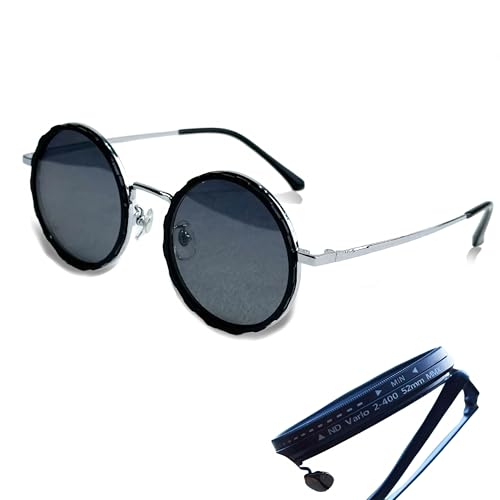 Adjustable Tint Sunglasses Polarized Round Lenses with ND Filter, 9 Gears, Ideal for Beach, Fishing, and Outdoor Activities