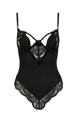 Selente Luxury Love Body in raso e pizzo con Esclusiva Benda per Occhi in Raso, nero raso pizzo, S-M
