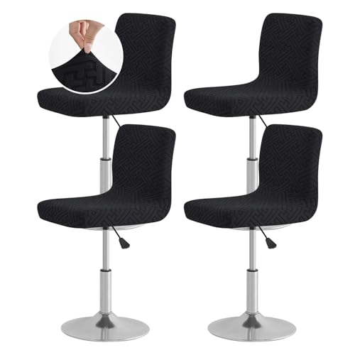 Image of FUANGUI Bar Stool Covers with Backs, 4 Pack Stretch Bar Stool Chair Covers, Knitted Jacquard Bar Stool Covers,Washable Bar Chair Covers Swivel Barstool Slipcovers (Knitted Black 01)
