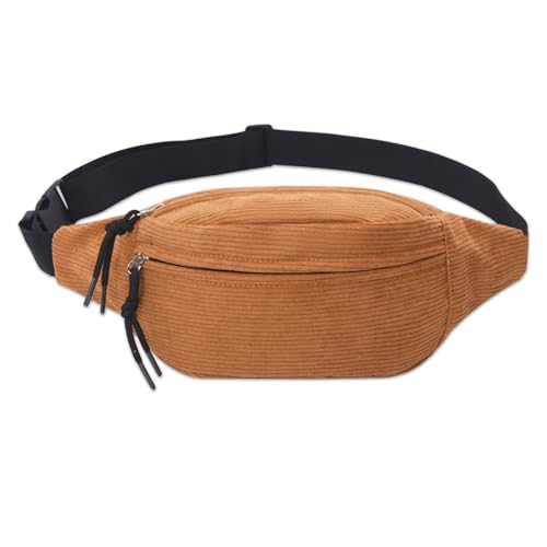 Bauchtasche Cord Damen Umhängetasche Cord mit Schultergurt Einstellbar Modische Cords-Hüfttasche braun Freizeit Sport Hüfttaschen Crossbody Bag Unisex für Damen, Herren