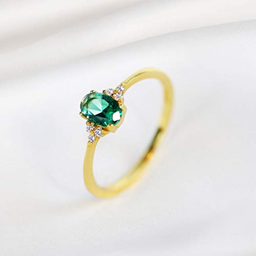 Michooyel 18K Gold Plated Dainty Emerald Rings Oval Cut Sterling Silver Statement Rings Cute Rings For Women thumb #4