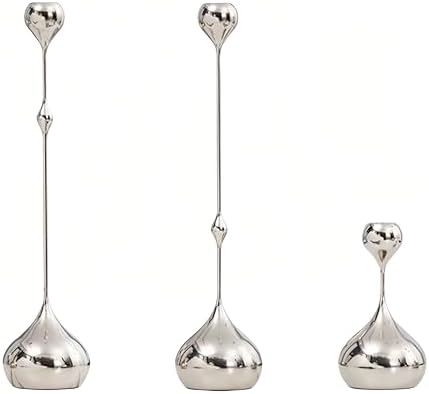 Vintage Decor Elegant Silver Teardrop Candle Holder Set - 3 Piece...