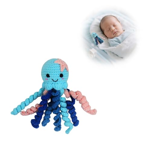 Image of Handmade Crochet Octopus for NICU Babies & Preemies, Scent Bonding Keepsake for Baby, NICU Separation Gift, Soft Comfort Gift for Newborn (Blue)
