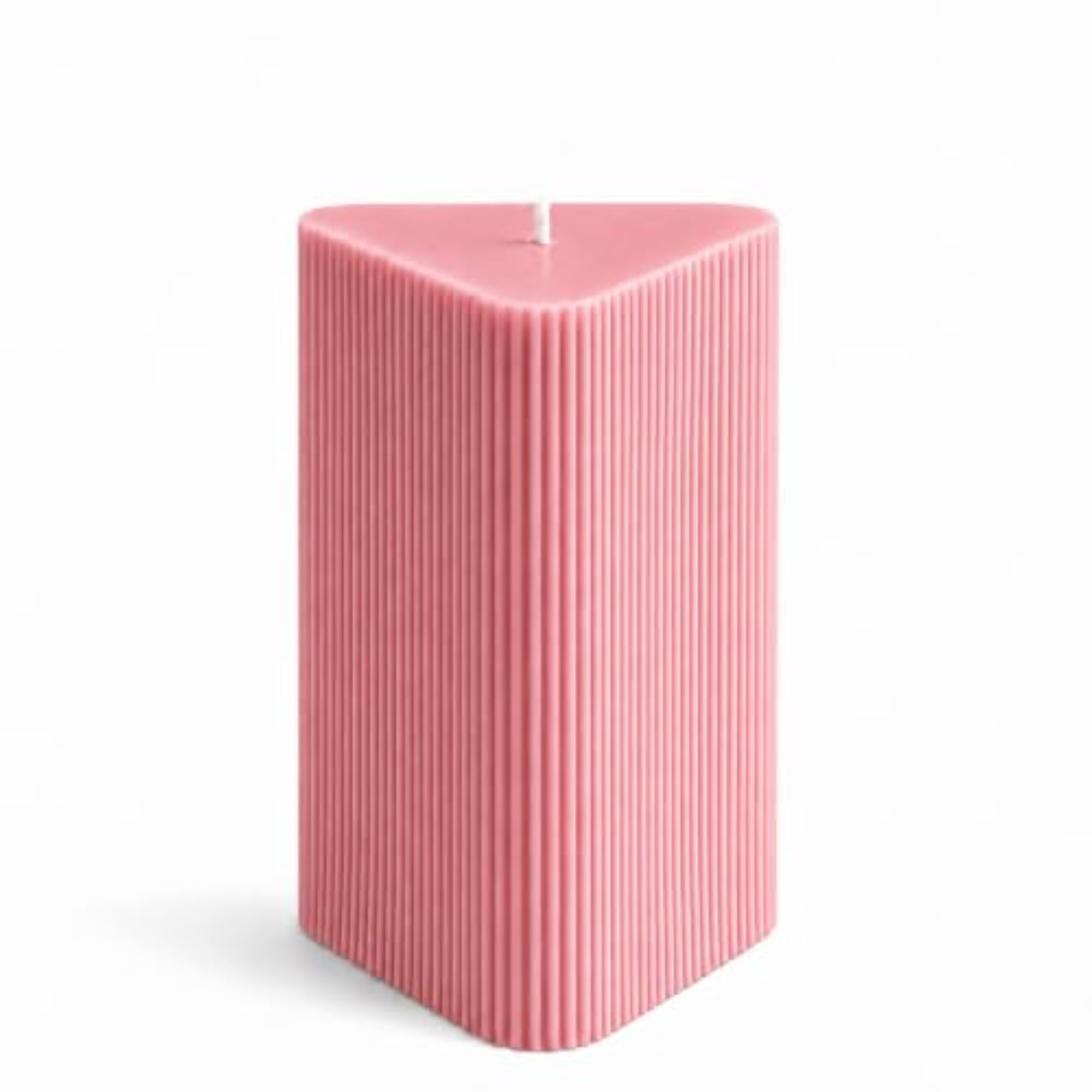 Large Ribbed Triangle Candle in Pink