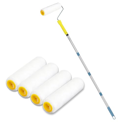 Kit Rouleau à Peinture Professionnel 4 Pièces avec Manche Télescopique 115 cm - Rouleaux Microfibre Premium pour Murs, Plafonds, Portes