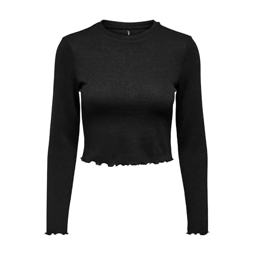 ONLY Onlkitty L/S Top Cropped Jrs Noos Camiseta de Manga Larga, Negro, M para Mujer