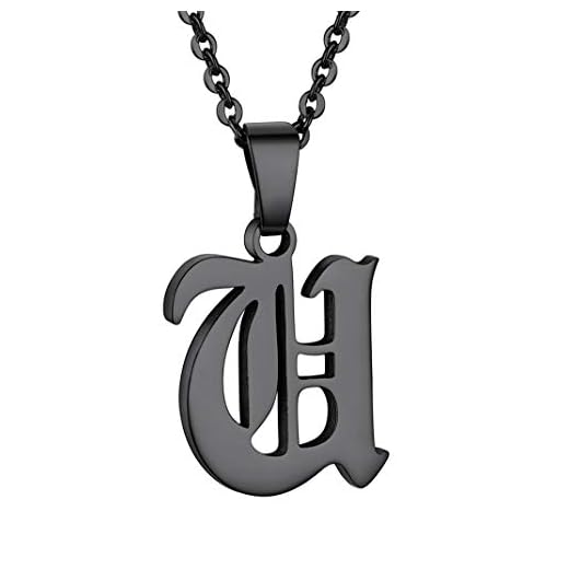 GoldChic Jewelry Gammalt engelskt halsband för kvinnor flickor, rostfritt stål / svart/guld gotisk bokstav berlock alfabet A-Z hänge smycken e Svartpläterad, colore: U, cod. DP22268H-U-EUG