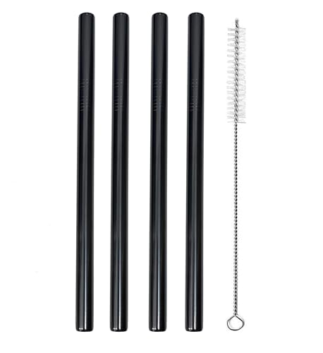 Black Stainless Steel Boba Smoothie Straws, 4pcs 8.5
