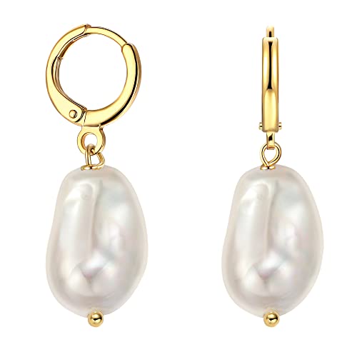 Pearls Hoop Earring Pearl Drop Dangle Earrings 12Mm Shell Baroque Pearl Earrings For Women Girls Dainty Jewelry #TOP29