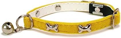 Cat Collar PU Velvet Bell Decor Knot Safety Collar 30x1cm Yellow