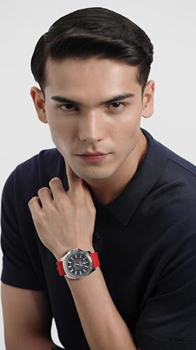 Image of Tommy Hilfiger Men's Red Stainless Steel & Silicone Strap Black Dial Analog Watch