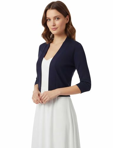 Image of Allsense Women's 3 /4 Sleeve Cropped Shrug Cardigan | Classic Bolero, Open-Front, Lightweight Soft Fine Knit Cover Up