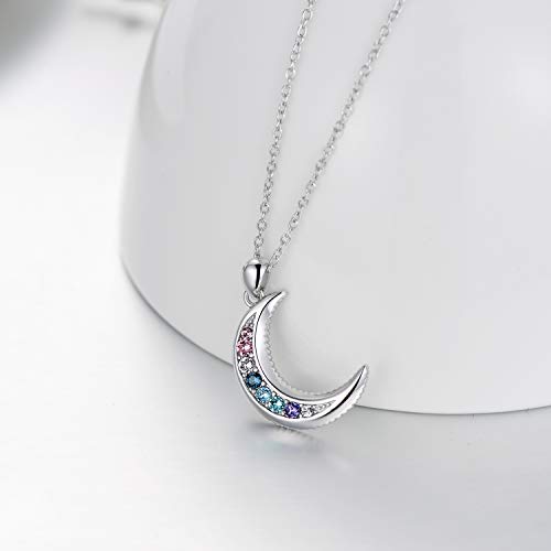 AOBOCO Sterling Silver Crescent Moon Necklace for Women, Gorgeous Multicolor Moon Pendant Embellished with Crystals from Austria, Anniversary Birthday Moon Jewelry Gifts for Lovely Ladies2