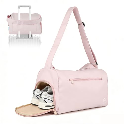 Image of PALAY Gym Bag with Shoe Compartment Pink Waterproof Women Travel Duffel | Lightweight Polyester, Shoulder Duffel with Wet Pocket, Carry on Tote for Swimming, Yoga, Dance, Workout, Travelling