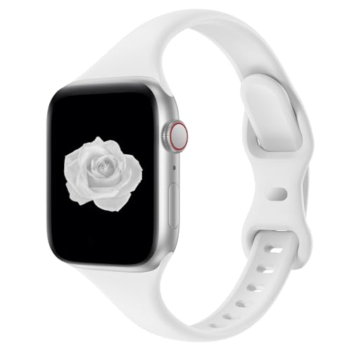Image of Thin Slim Band Compatible with Apple Watch 38mm 40mm 41mm 42mm 44mm 45mm 46mm 49mm, Replacement Silicone Sport Strap for iWatch Series 11 /10 /9 /8 /7 /6 /5 /4 /3 /2 /1 Ultra SE Women Men, White
