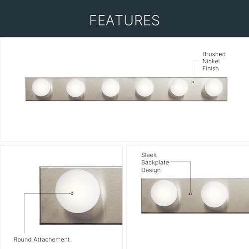 Image of Kichler 626NI 36 inch Bath Bar 6-Light Vanity Light Fixture with Brushed Nickel Finish for Bathroom over Mirror, Traditional Style Lighting (36 inch L x 4.25 inch H), 626NI