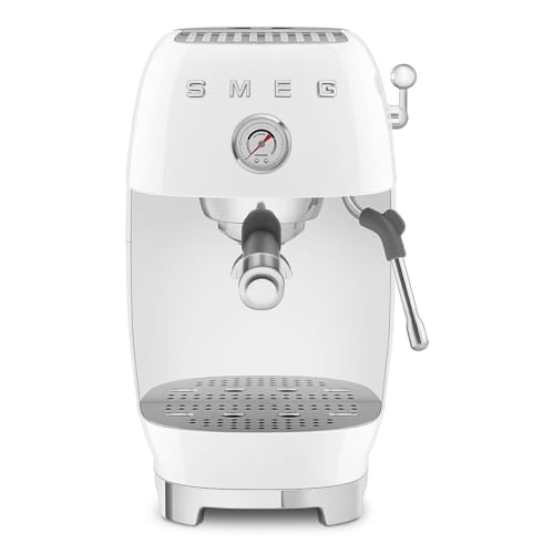 Image of Smeg Cold Brew Coffee Machine, Original Italian Brand, Patented Smeg White Color, Live the Barista Exeprience, Professional Steam Wand for Creamy Milk Drink, Pressure Monitor, ECF03WHEU