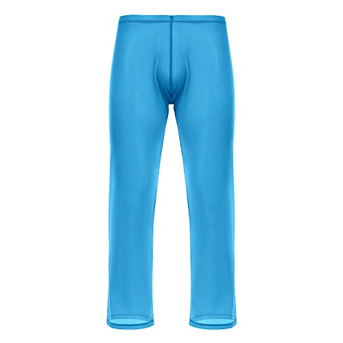 Abafip Men's Mesh Sheer Semi See Thru Low Waisted Pajama Bottoms Stretch Sleep Lounge Pants Homewear Trousers Nightwear Sleepwear Blue X-Large #TOP14