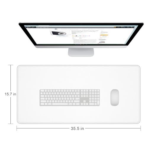 Dapesuom Large Gaming Mouse Pad, Extended Mouse Mat with Stitched Edges, Full Size Keyboard Pad with Non-Slip Base, Big XXL Computer Desk Mats for Gamer, Laptop, Office, 35.5 x 15.7in, Ivory White - Image 3