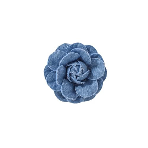 Image of Fashion Denim Camellia Flower Lapel Brooch Pin for Women Girls Fabric Floral Bouquet Corsage Pins Clip Sweater Coat Dress Suit Backpack Brooches Pins Boho Jewelry Gifts Clothes Accessories