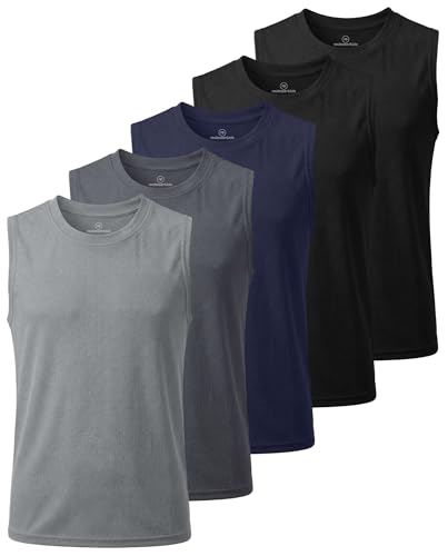 Image of Real Essentials 5 Pack: Boys Mesh Active Tank Tops Athletic Workout Sleeveless Muscle Basketball Sports Dry Fit Teen