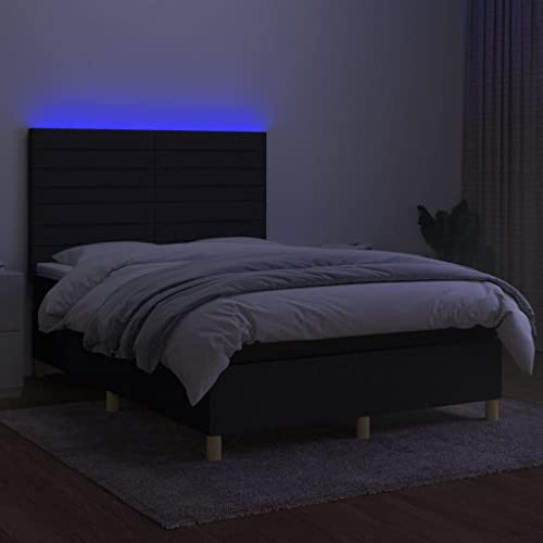 Ziaphsol Boxspringbett mit Matratze & LED, Schwarz 140x200 cm, Stoffbezug, höhenverstellbares Kopfteil, Taschenfederkernmatratze, Schlafzimmer Möbel Set – Bild 6