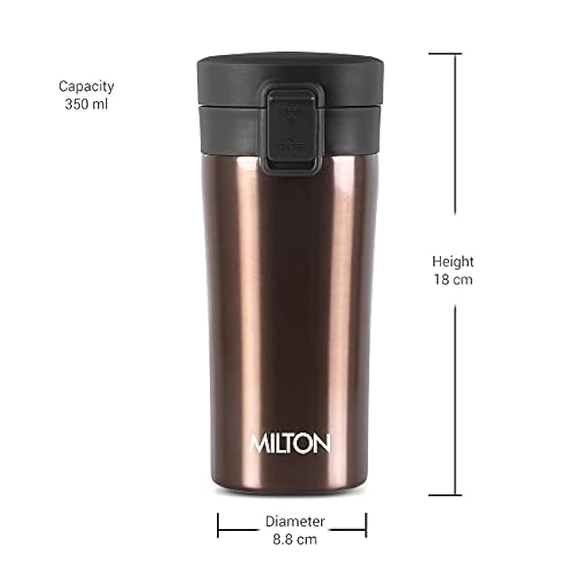 Milton Insulated Coffee mug with lid (12 oz 350 ml), Travel mug, Spill proof, Leak proof, Vacuum Insulated stainless steel thermal cups for hot and cold drinks, Coffee