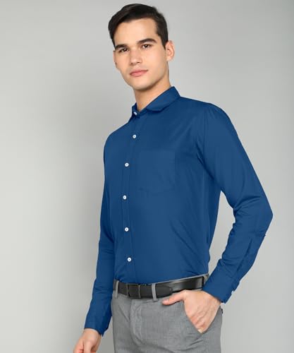 Image of MILDIN Men's Pure Cotton Striped Printed Shirt with Spread Collared Neck Full Sleeve Curved Hemline Button Closure and Regular Fit | Shirt for Man