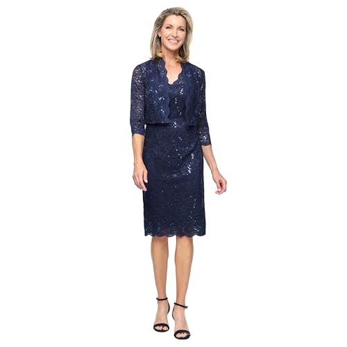 Image of S.L. Fashions Women's Short Sequined Lace Special Occasion Dress with Bolero Jacket