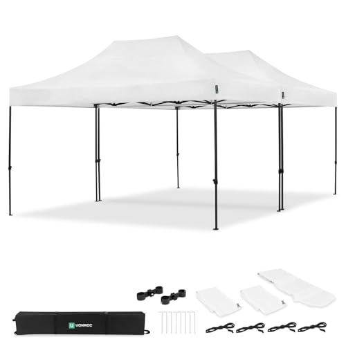 VONROC Carpa de jardín 6 x 4,5 m – Juego de 2 cenadores de 3 x 4,5 m con kit de conexión, Easy‑Up, impermeable 420D PVC, UV 50+, estructura de acero, blanco