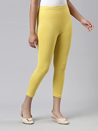 Image of GO COLORS Girls Solid Mid Rise Slim Fit Cropped Leggings