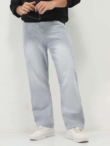 Image of Urbano Fashion Men's Loose Baggy Fit Washed Denim Jeans Non-Stretchable