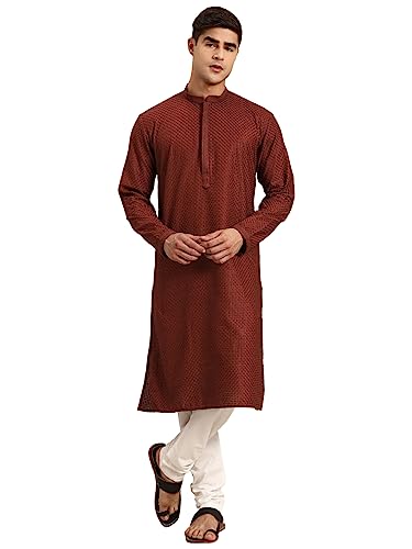 Image of Rajubhai Hargovindas Men Pure Cotton Chikankari Embroidered Straight Kurta