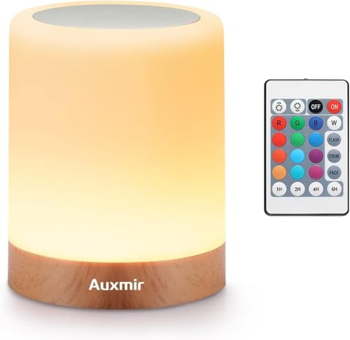Auxmir Lámparas de Mesita de Noche, 1800mAh Recargable Lámpara LED de Mesa con USB, Temporizador, Control Táctil y Remoto, 13 Colores de Luz Regulable, Lámpara Noche Inalámbrica Colgante