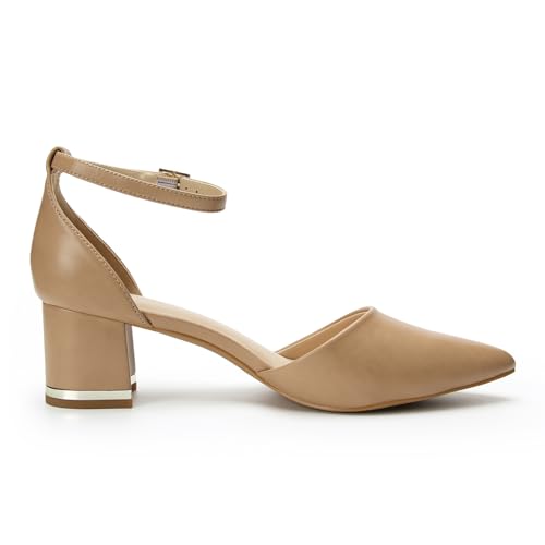 Pointed Toe Low Chunky Heels Pump Shoes Closed Toe Heels for Women Low Block Chunky Women Pumps with Ankle Strap 2.25 Inch Comfortable Wedding Pumps2