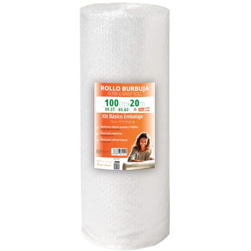 OFITURIA Papel Burbujas Embalaje 100cm x 20m – Kit Básico Embalaje Papel Burbuja Transparente y Flexible para Protección de Envíos   Plástico Burbujas Embalaje Reutilizable