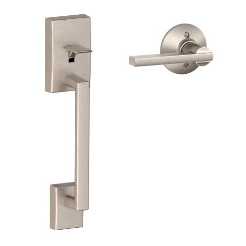 Image of SCHLAGE Lower Half Entry Handleset, Latitude Lever, Satin Nickel | Exterior front door handleset grip with reversible interior lever, No deadbolt, Pairs with smart locks, Certified durability