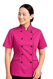 Short Sleeves Tailored Fit Chef Coat Jacket Uniform for Women for Food Service, Caterers, Bakers and Culinary Professional (Pink, Small)