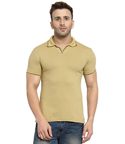 Image of Scott International Men's Organic Cotton Regular Fit Polo T-Shirt (Beige with Black, XL)