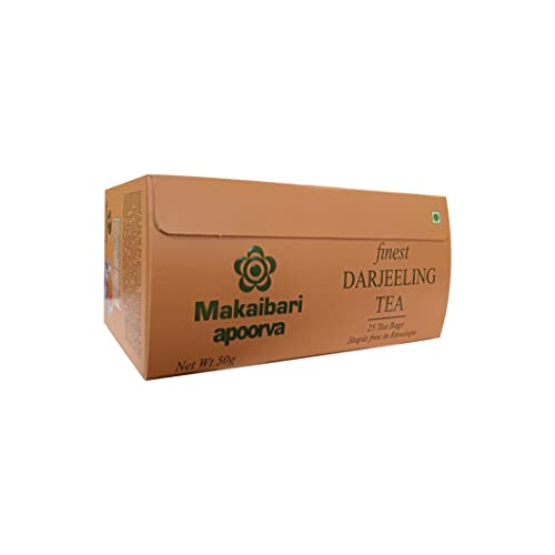 Image of Makaibari Apoorva Organic Darjeeling Black Leaf 25 Tea Bags, 50 Grams | 100% Organic Tea | Premium Darjeeling Whole Long Leaf Black Tea - (Pack of 3) (25 Tea Bags Each)