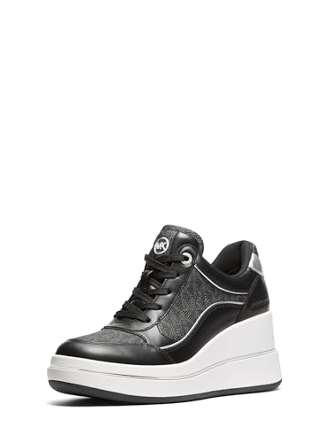 Michael Kors Women's Emmy Wedge Trainer, Black/Signature, 6.5