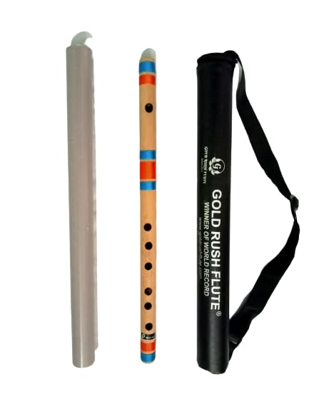 Image of F Sharp Medium Professional Right Handed Bamboo Flute 15 inch Size 38 Cm Length With Carry Bag The Gold Rush Flute is Winner of Guineas Book World Recorder (FSMPBF3310)